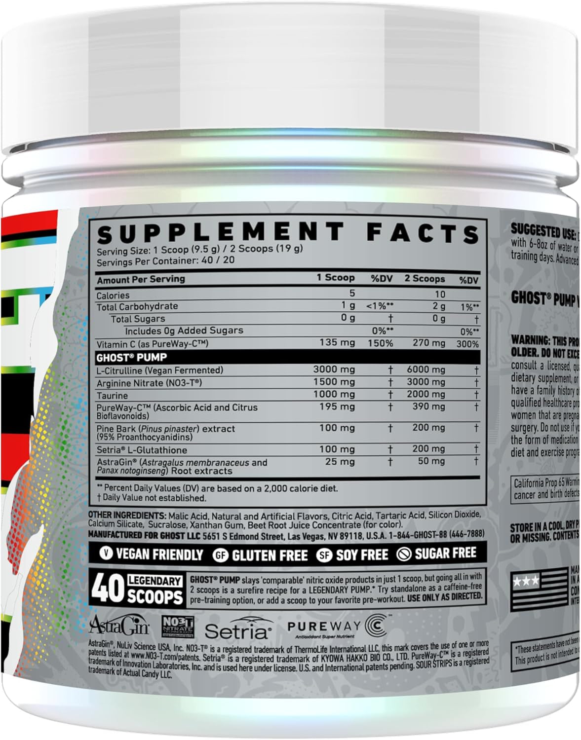 Pump Non-Stim Pre-Workout 40 Serves Rainbow Sour Strips