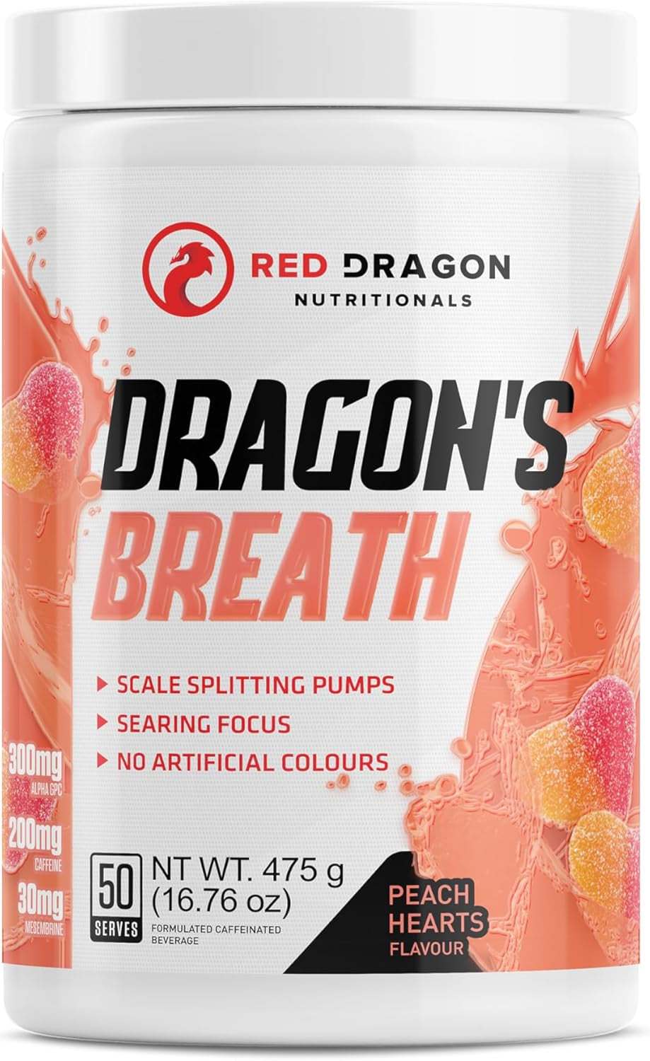 Dragons Breath Pre Workout Powder 425 G, Peach Hearts