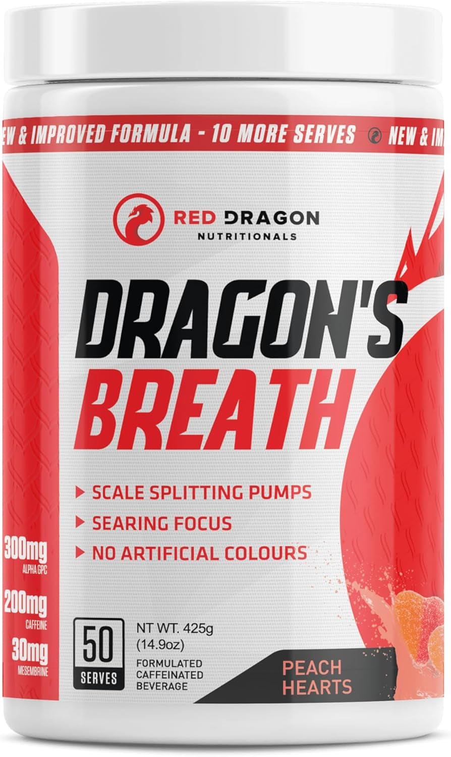 Dragons Breath Pre Workout Powder 425 G, Peach Hearts